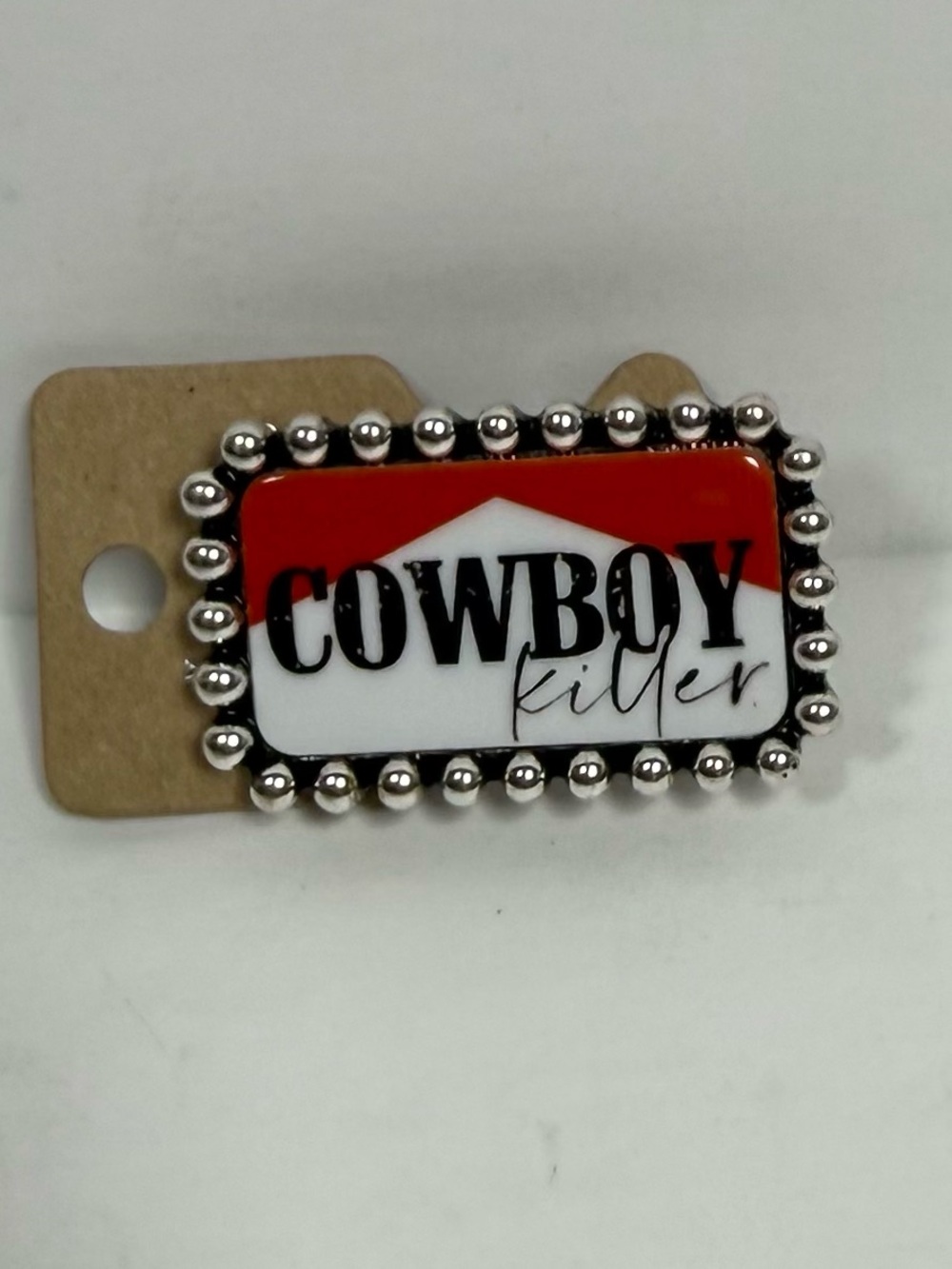 Cowboy Killer Silver-Trim Enamel Ring - Red & White